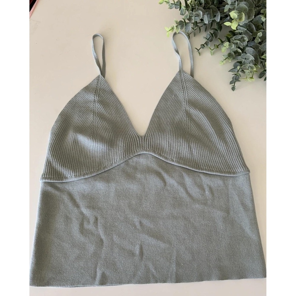 Nectar Clothing Tank Top Womens Medium Green Ribbed V Neck Cami Spaghetti Strap